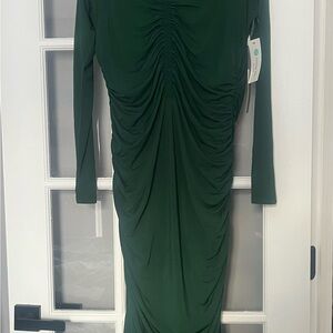 Green Ruched Long Sleeve Bodycon Dress for Cocktail